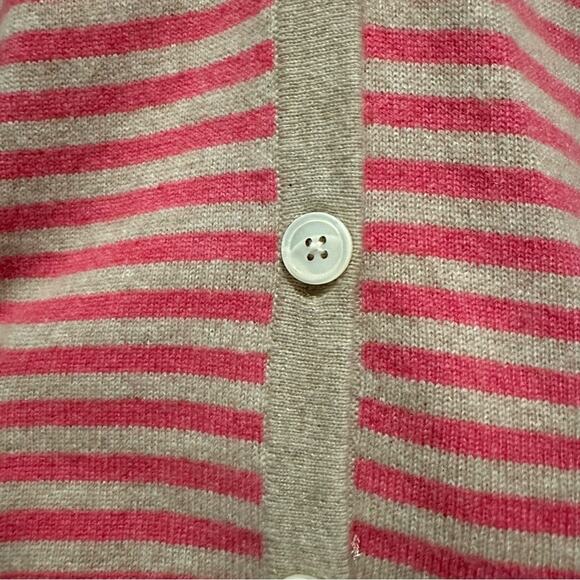 Talbots Sweater Medium 100% Pure Cashmere Cardigan Tan Pink Striped Long Sleeve - Picture 7 of 13